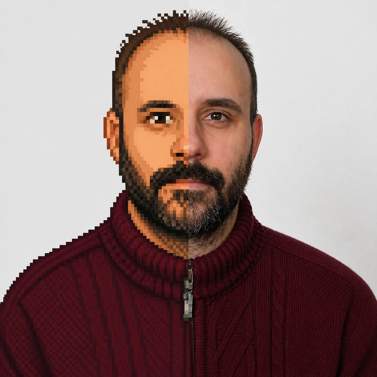 Uroš Antić — half pixel-art, half photograph portrait